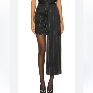 NWT NONCHALANT Label Viola Black/Silver Stripe Mini Skirt with Draped Panel